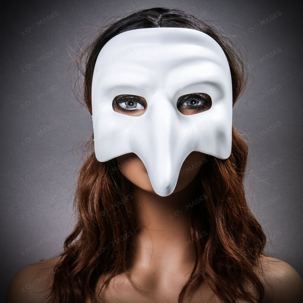 Long Nose Pantalone Venetian Masquerade Mask - White - Picture 6 of 10